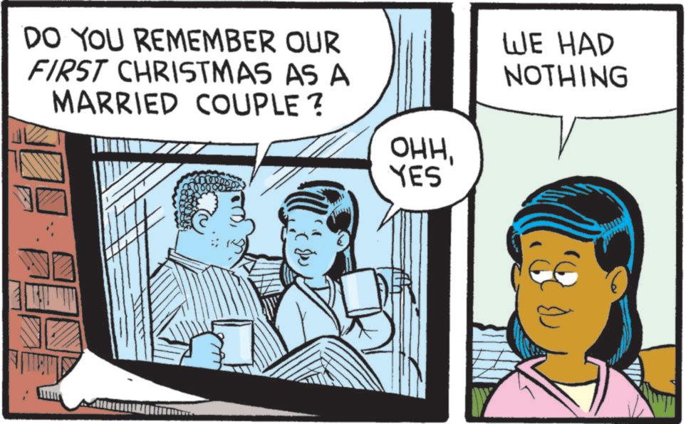 Animated cartoon OCR: DO YOU REMEMBER OUR FIRST CHRISTMAS AS A MARRIED COUPLE? OHHYES WE HAD NOTHING DO YOU REMEMBER OUR FIRST CHRISTMAS AS A MARRIED COUPLE ? OHHYES WE HAD NOTHING
