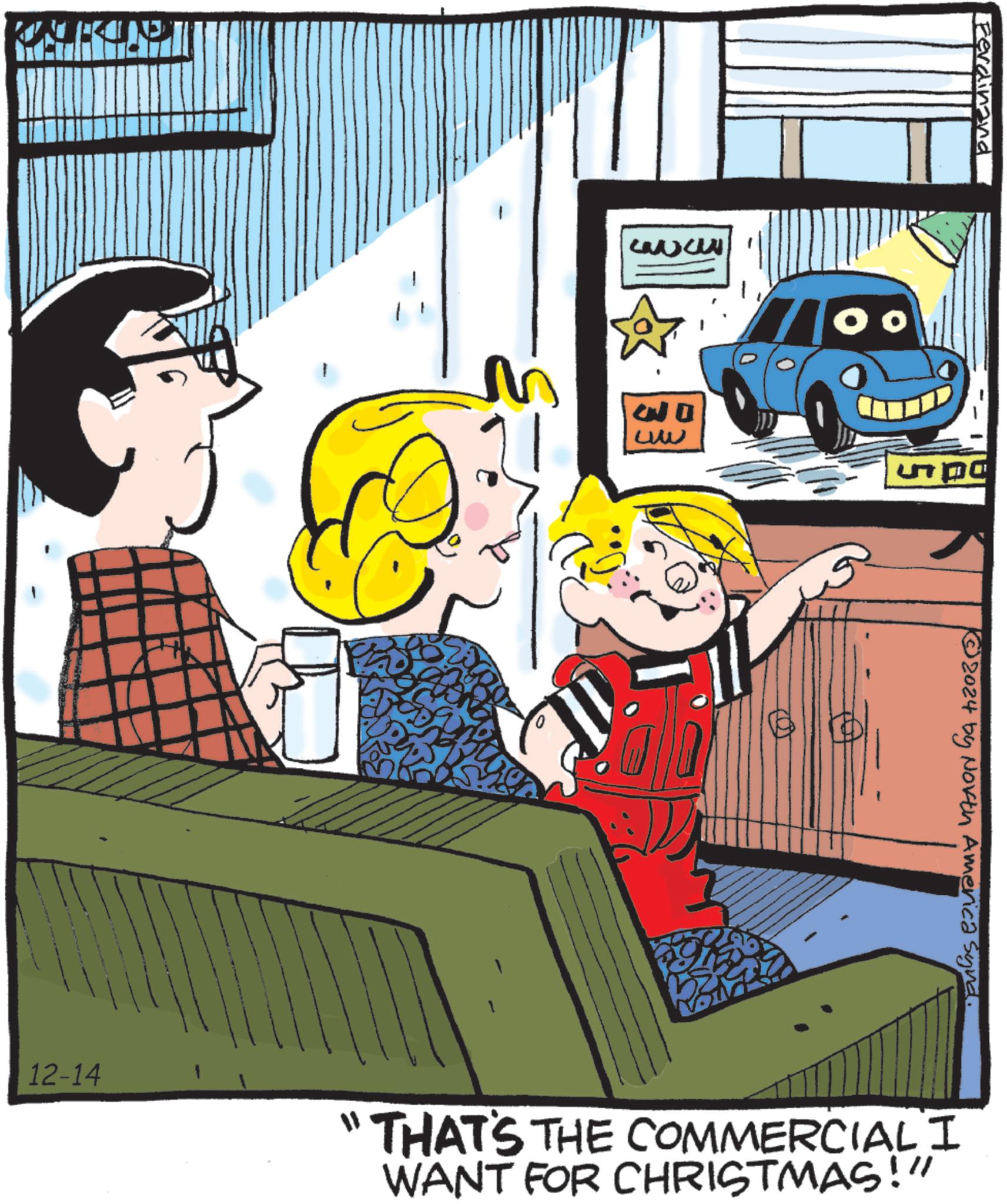 Illustration OCR: Perdinand mom den ENDIDY www 2024 by North America Synal. 12-14 THAT'S THE COMMERCIAL I WANT FOR CHRISTMAS!" Perdinand mom den ENDIDY www 2024 by North America Synal . 12-14 THAT'S THE COMMERCIAL I WANT FOR CHRISTMAS ! "
