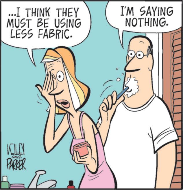 Human OCR: ...I THINK THEY MUST BE USING LESS FABRIC. KELEY and PARKER I'M SAYING NOTHING. and ... I THINK THEY MUST BE USING LESS FABRIC . KELEY and PARKER I'M SAYING NOTHING . and