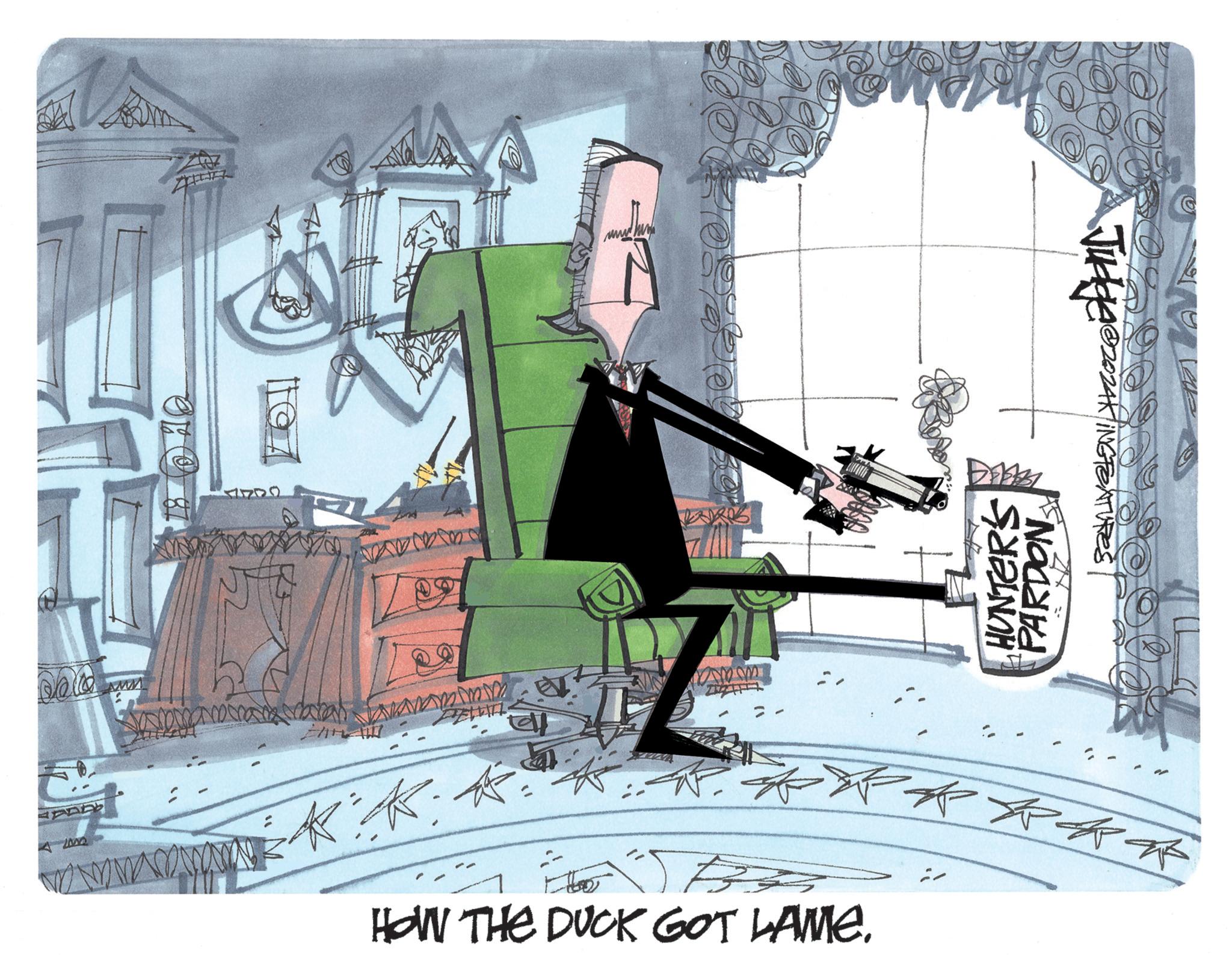 Building OCR: 18 @ 2 Q 4449 ? 12 www = HOW THE DUCK GOT LAME. Judge 1@202AKINGFEATURES HUNTER'S PARDON 18 @ 2 Q 4449 ? 12 www = HOW THE DUCK GOT LAME . Judge 1 @ 202AKINGFEATURES HUNTER'S PARDON
