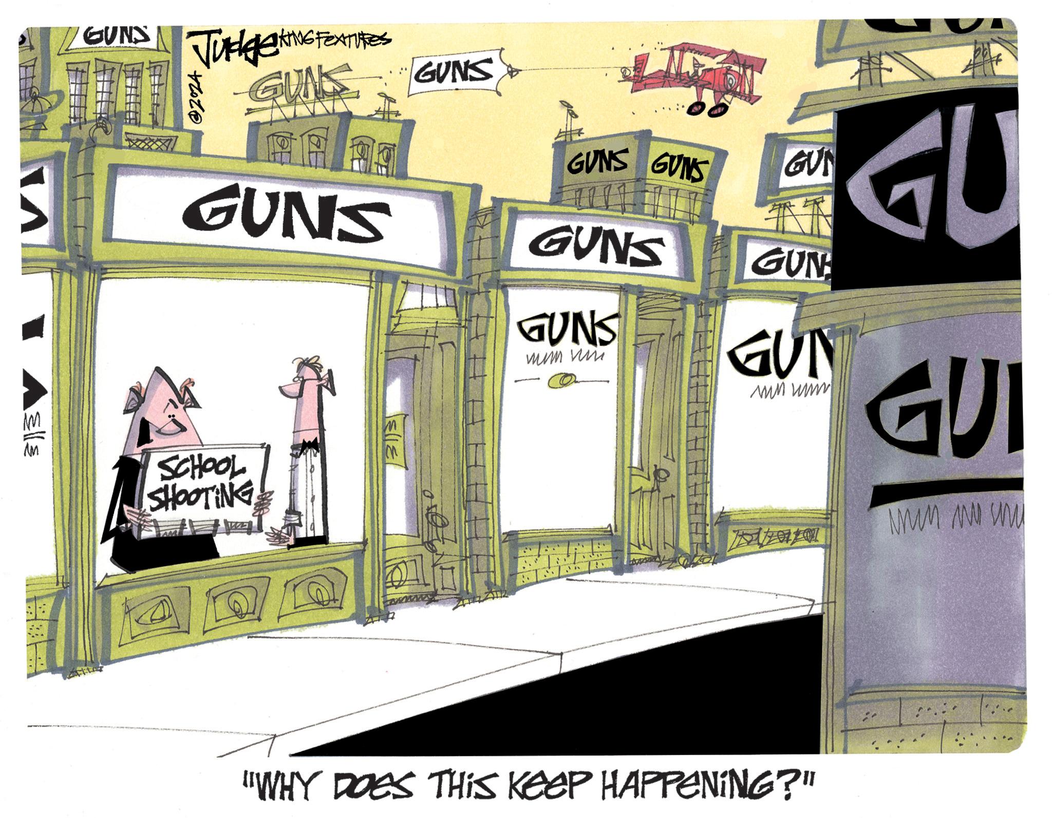 Graphics OCR: GUNS A (? M JudgeKING Fextures GUNS @2024 GUNS GUNS GUNS GUNS GUN GUNS GUNS SCHOOL SHOOTING M ??? ?? GUN GUN wwwwww GU GUI wwwm my unu "WHY DOES THIS KEEP HAPPENING?" GUNS A ( ? M JudgeKING Fextures GUNS @ 2024 GUNS GUNS GUNS GUNS GUN GUNS GUNS SCHOOL SHOOTING M ??? ?? GUN GUN wwwwww GU GUI wwwm my unu " WHY DOES THIS KEEP HAPPENING ? "