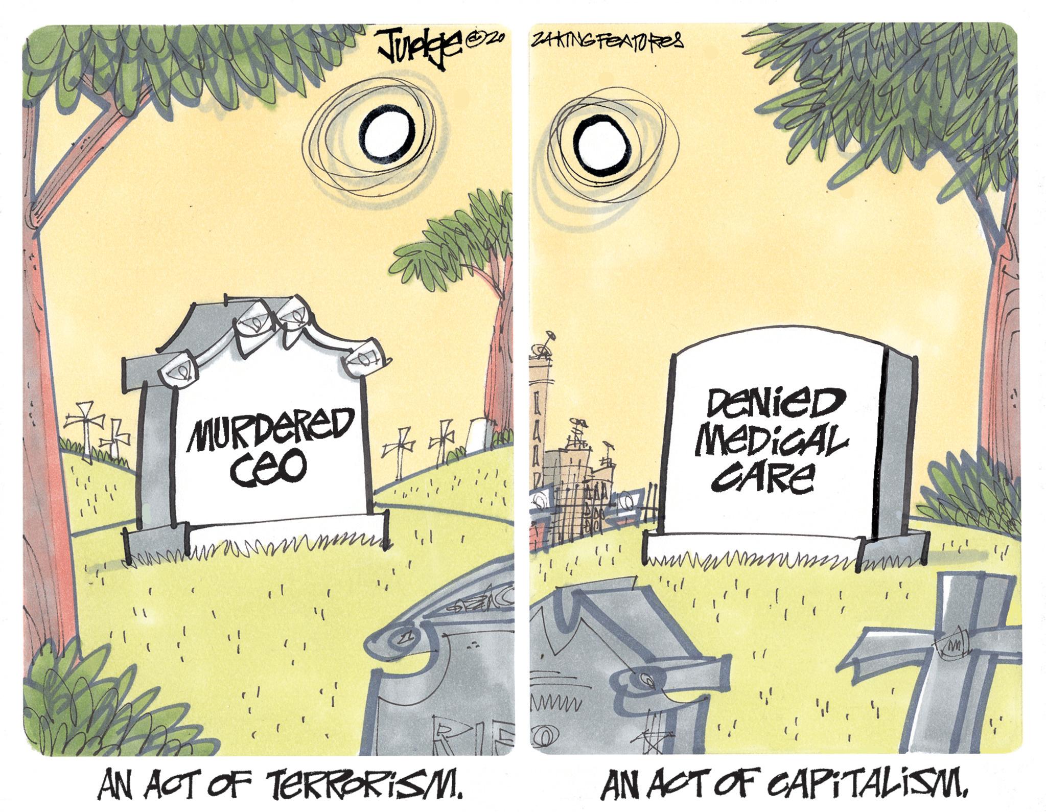 Handwriting OCR: Judge 20 ZAKING FEATURES 0 MURDERED ceo DeNieD MEDICAL CARE ?? M AN ACT OF TERRORISM. wwwww I AN ACT OF CAPITALISM. 1 Judge 20 ZAKING FEATURES 0 MURDERED ceo DeNieD MEDICAL CARE ?? M AN ACT OF TERRORISM . wwwww I AN ACT OF CAPITALISM . 1