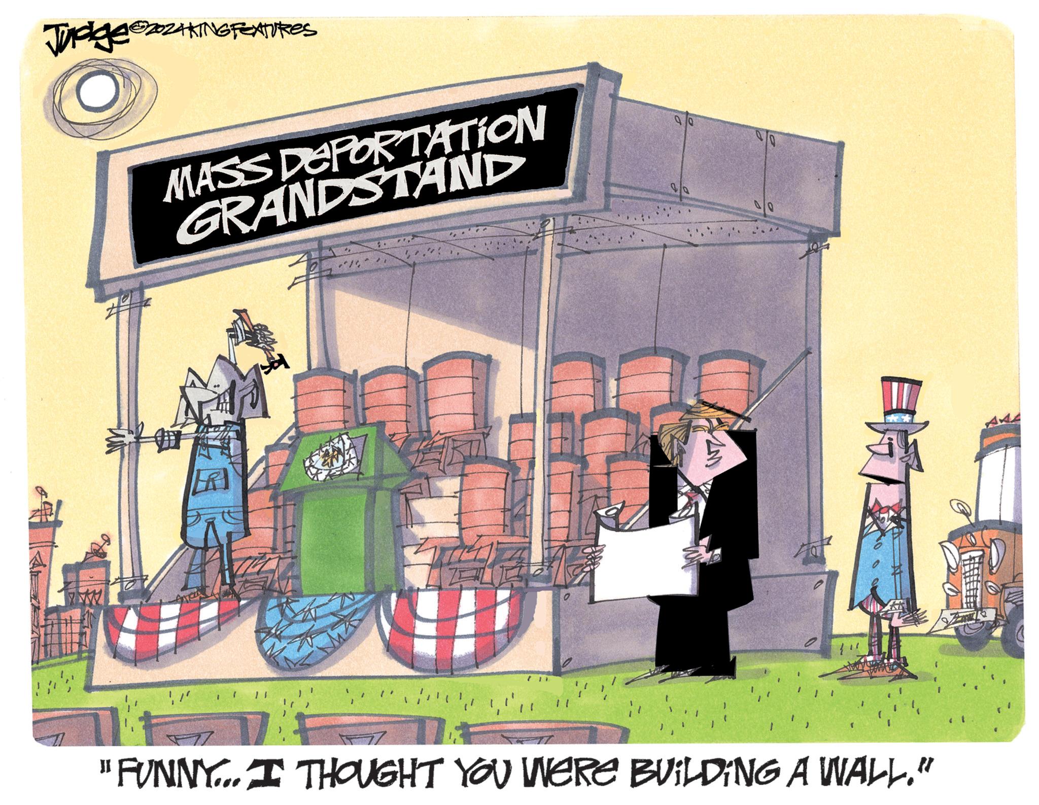Animation OCR: Judge 202 4?2024KING FEATURES MASS DEPORTATION GRANDSTAND 90 20 R 10% "FUNNY... I THOUGHT YOU WERE BUILDING A WALL." Judge 202 4?2024KING FEATURES MASS DEPORTATION GRANDSTAND 90 20 R 10 % " FUNNY ... I THOUGHT YOU WERE BUILDING A WALL . "