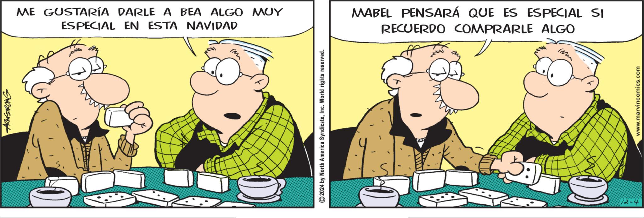 Pleased OCR: ARMSTRONG ME GUSTARÍA DARLE A BEA ALGO MUY ESPECIAL EN ESTA NAVIDAD m 2024 by North America SyndicateInc. World rights reserved. MABEL PENSARÁ QUE ES ESPECIAL SI RECUERDO COMPRARLE ALGO Imm 12-4 www.marvincomics.com ARMSTRONG ME GUSTARÍA DARLE A BEA ALGO MUY ESPECIAL EN ESTA NAVIDAD m 2024 by North America SyndicateInc. World rights reserved . MABEL PENSARÁ QUE ES ESPECIAL SI RECUERDO COMPRARLE ALGO Imm 12-4 www.marvincomics.com
