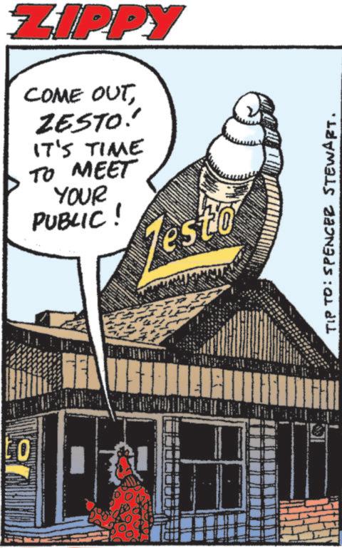 Graphic design OCR: ZIPPY COME OUTZESTO! IT'S TIME TO MEET YOUR PUBLIC! es sto www TIP TO: SPENCER STEWART. ZIPPY COME OUTZESTO ! IT'S TIME TO MEET YOUR PUBLIC ! es sto www TIP TO : SPENCER STEWART .