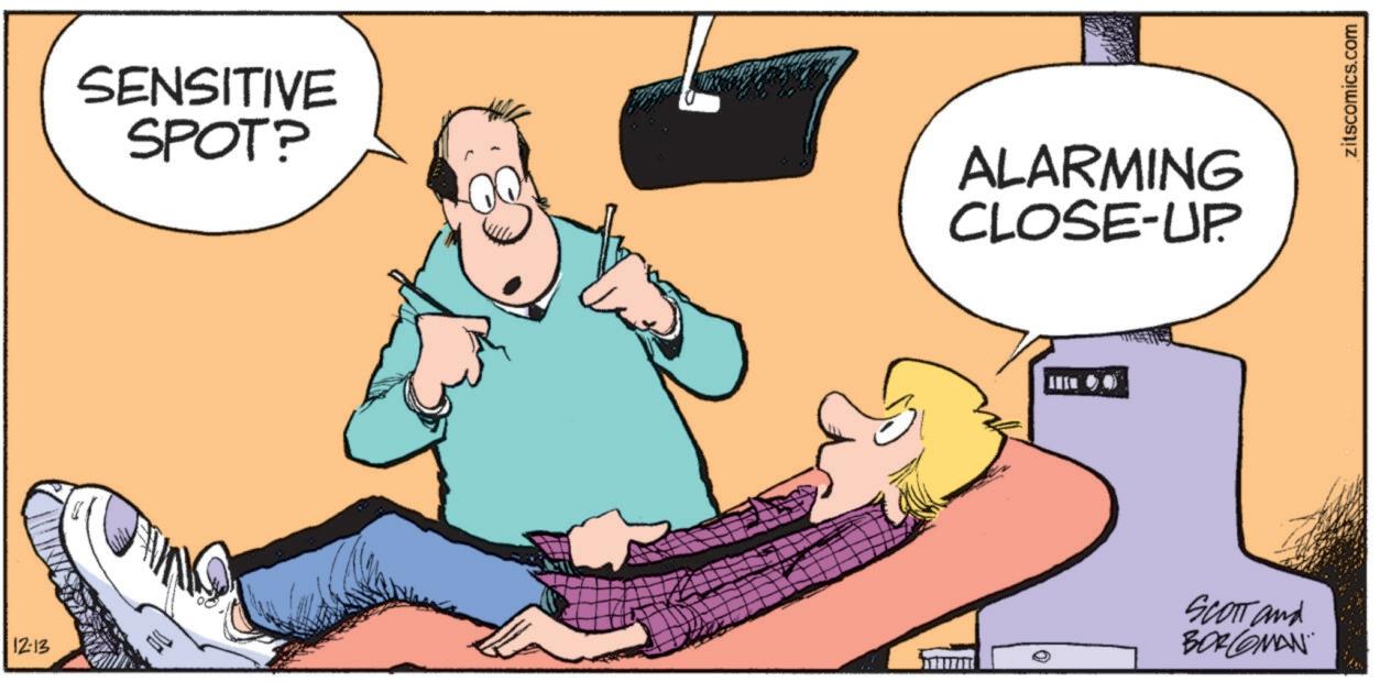 Humour OCR: SENSITIVE SPOT? ALARMING CLOSE-UP 12:13 SCOTT and BORCOMAN zitscomics.com SENSITIVE SPOT ? ALARMING CLOSE - UP 12:13 SCOTT and BORCOMAN zitscomics.com