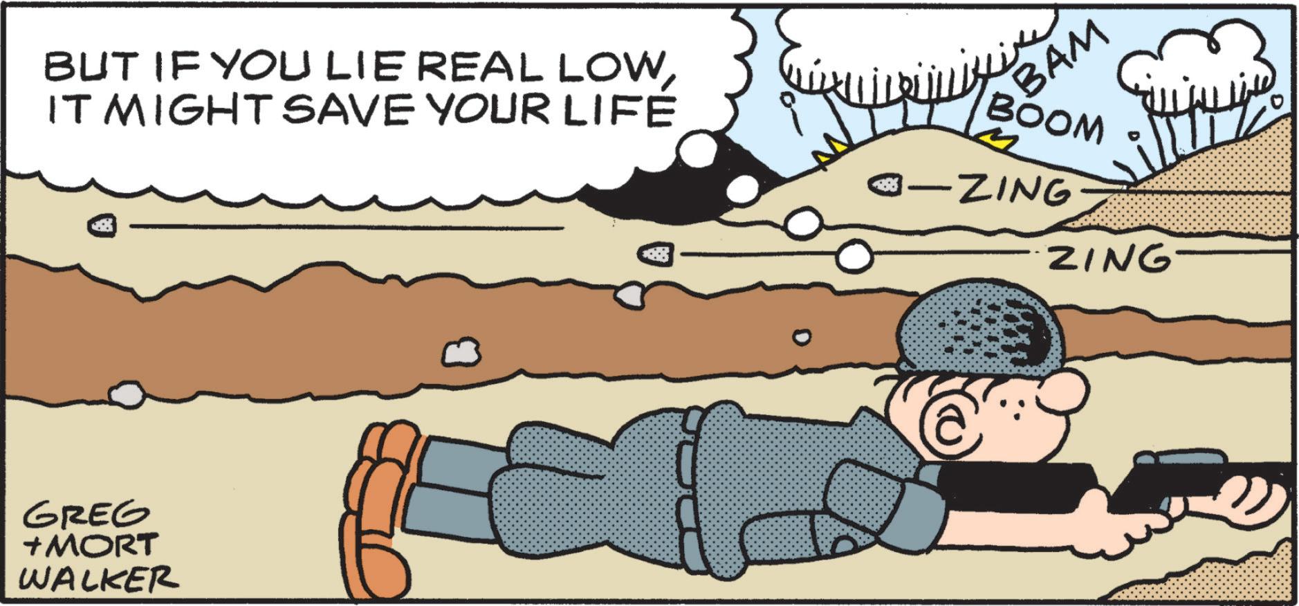 Animated cartoon OCR: BUT IF YOU LIE REAL LOWIT MIGHT SAVE YOUR LIFE Juliju BAM BOOM M -ZING ZING GREG +MORT WALKER BUT IF YOU LIE REAL LOWIT MIGHT SAVE YOUR LIFE Juliju BAM BOOM M -ZING ZING GREG + MORT WALKER