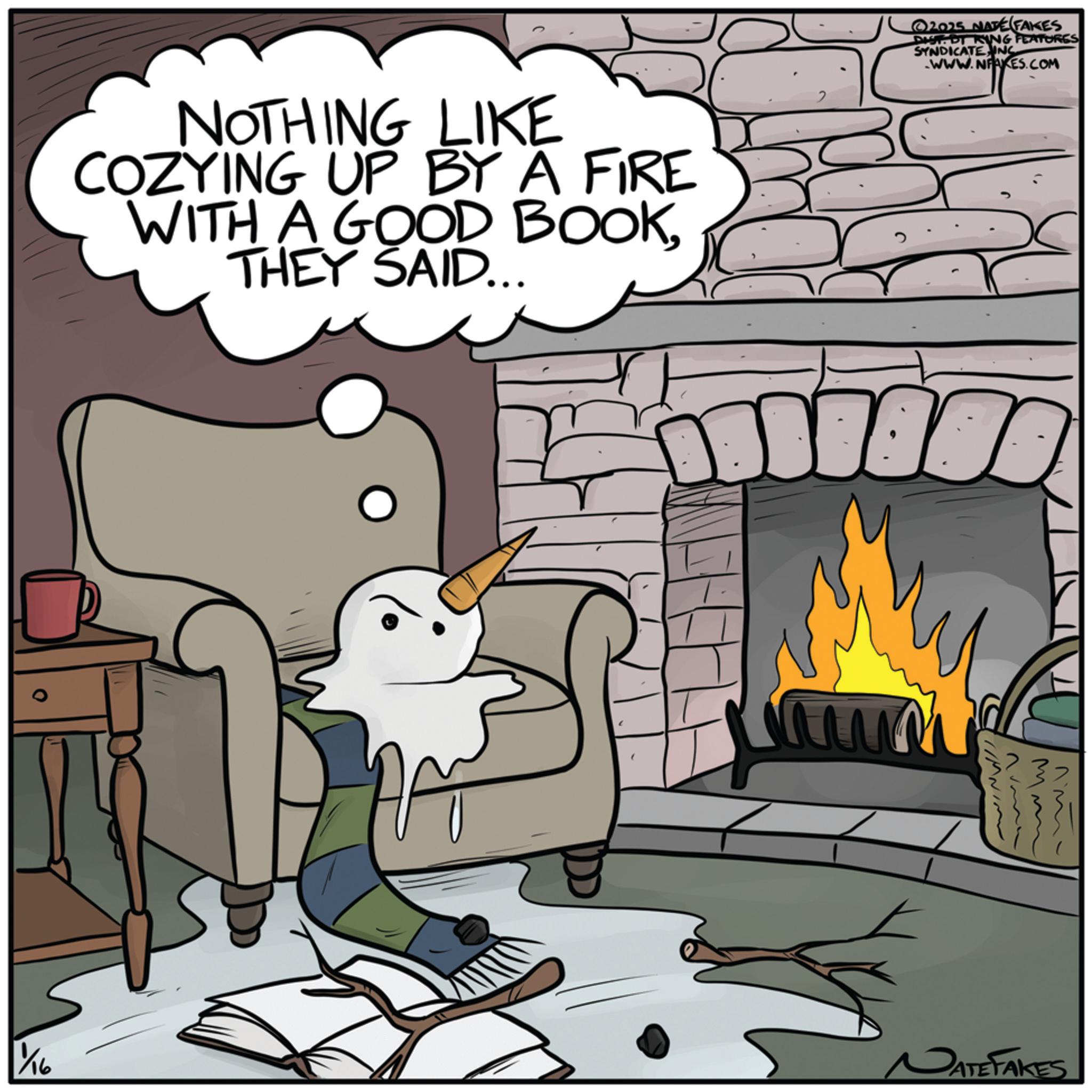 Comics OCR: NOTHING LIKE COZYING UP BY A FIRE WITH A GOOD BOOKTHEY SAID... 1/16 2025 NATE FAKES DIST. DT KING FEATURES SYNDICATEINC WWW.NFAKES.COM mm WATEFAKES NOTHING LIKE COZYING UP BY A FIRE WITH A GOOD BOOKTHEY SAID ... 1/16 2025 NATE FAKES DIST . DT KING FEATURES SYNDICATEINC WWW.NFAKES.COM mm WATEFAKES