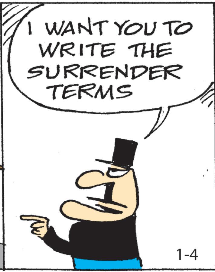 Fictional character OCR: I WANT YOU TO WRITE THE SURRENDER TERMS 1-4 I I WANT YOU TO WRITE THE SURRENDER TERMS 1-4 I