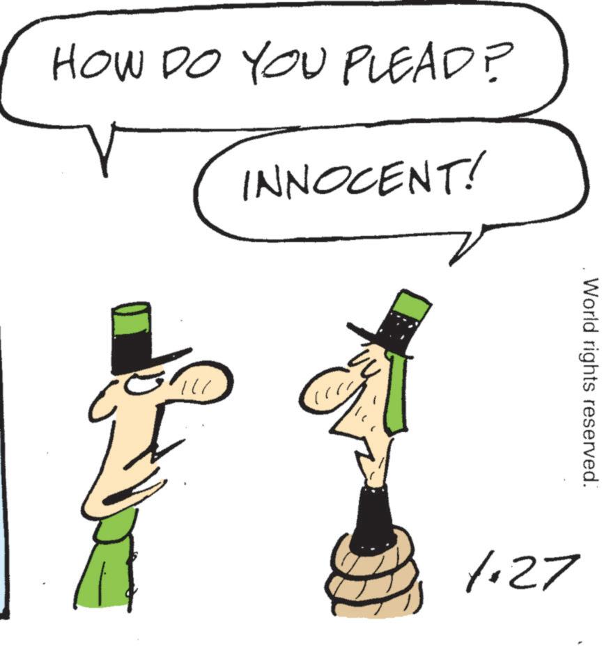Line art OCR: HOW DO YOU PLEAD? INNOCENT! World rights reserved. 1.27 HOW DO YOU PLEAD ? INNOCENT ! World rights reserved . 1.27