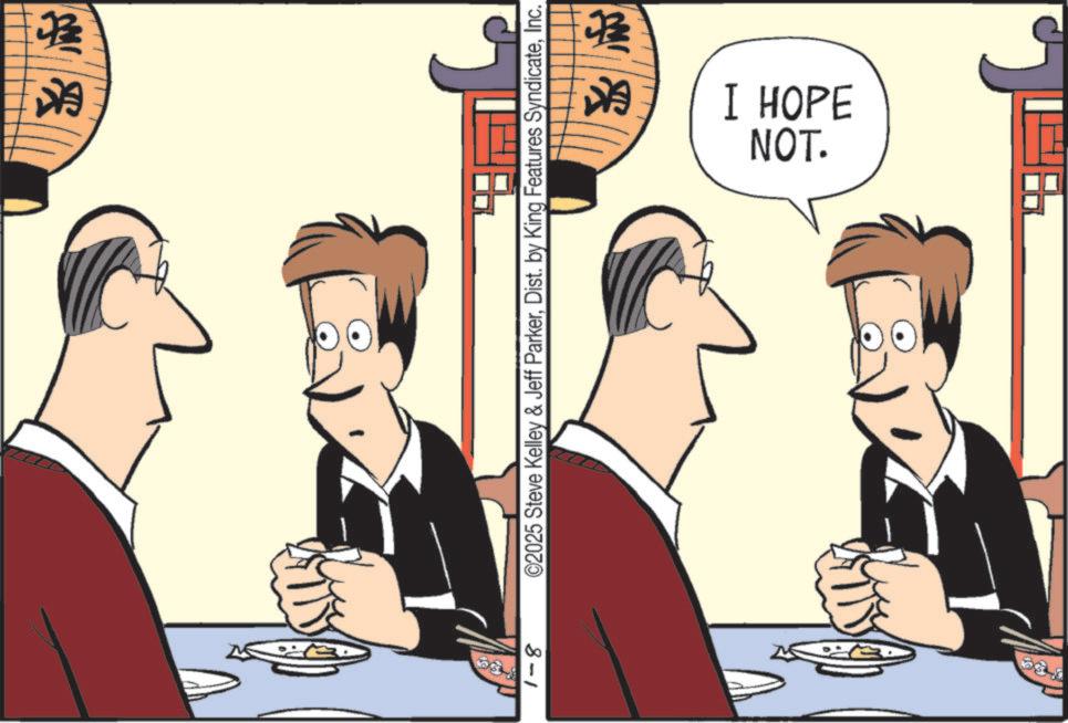 Meeting OCR: 1-8 ©2025 Steve Kelley & Jeff ParkerInc. I HOPE NOT. 1-8 © 2025 Steve Kelley & Jeff ParkerDist . by King Features SyndicateInc. I HOPE NOT .