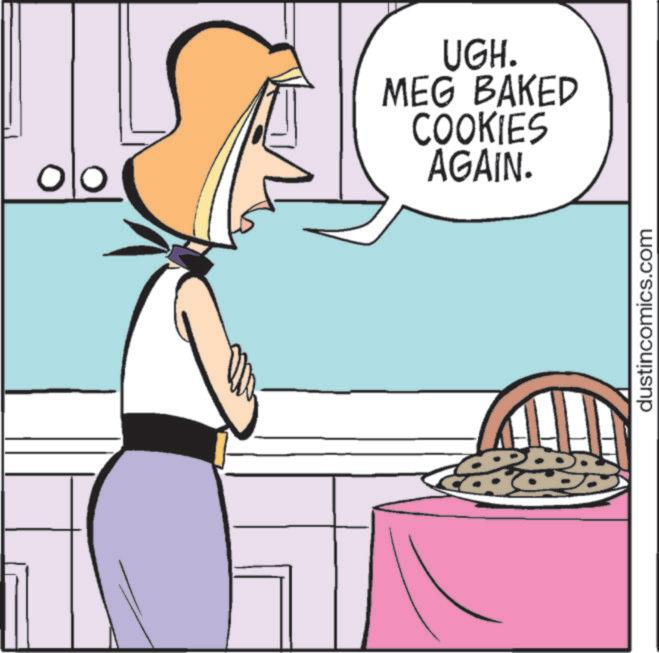 Food OCR: ? UGH. MEG BAKED COOKIES AGAIN. dustincomics.com ? UGH . MEG BAKED COOKIES AGAIN . dustincomics.com