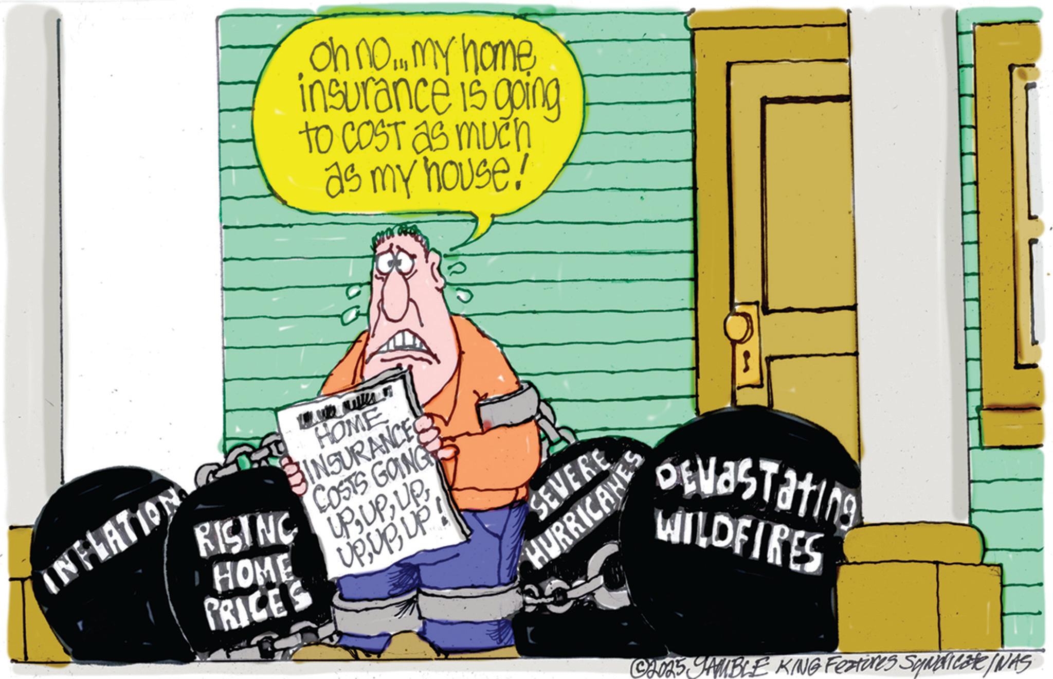 Handwriting OCR: Oh no...my home insurance is going to cost as much as my house! INFLATION RISING HOME PRICES 20 ?? HOME INSURANCE COSTS GOING UPUP! SEVERE HURRICANES Devastating WILDFIRES ©2025 GAMBLE KING Features SyndicaR/NAS Oh no ...my home insurance is going to cost as much as my house ! INFLATION RISING HOME PRICES 20 ? ? HOME INSURANCE COSTS GOING UPUP ! SEVERE HURRICANES Devastating WILDFIRES © 2025 GAMBLE KING Features SyndicaR / NAS
