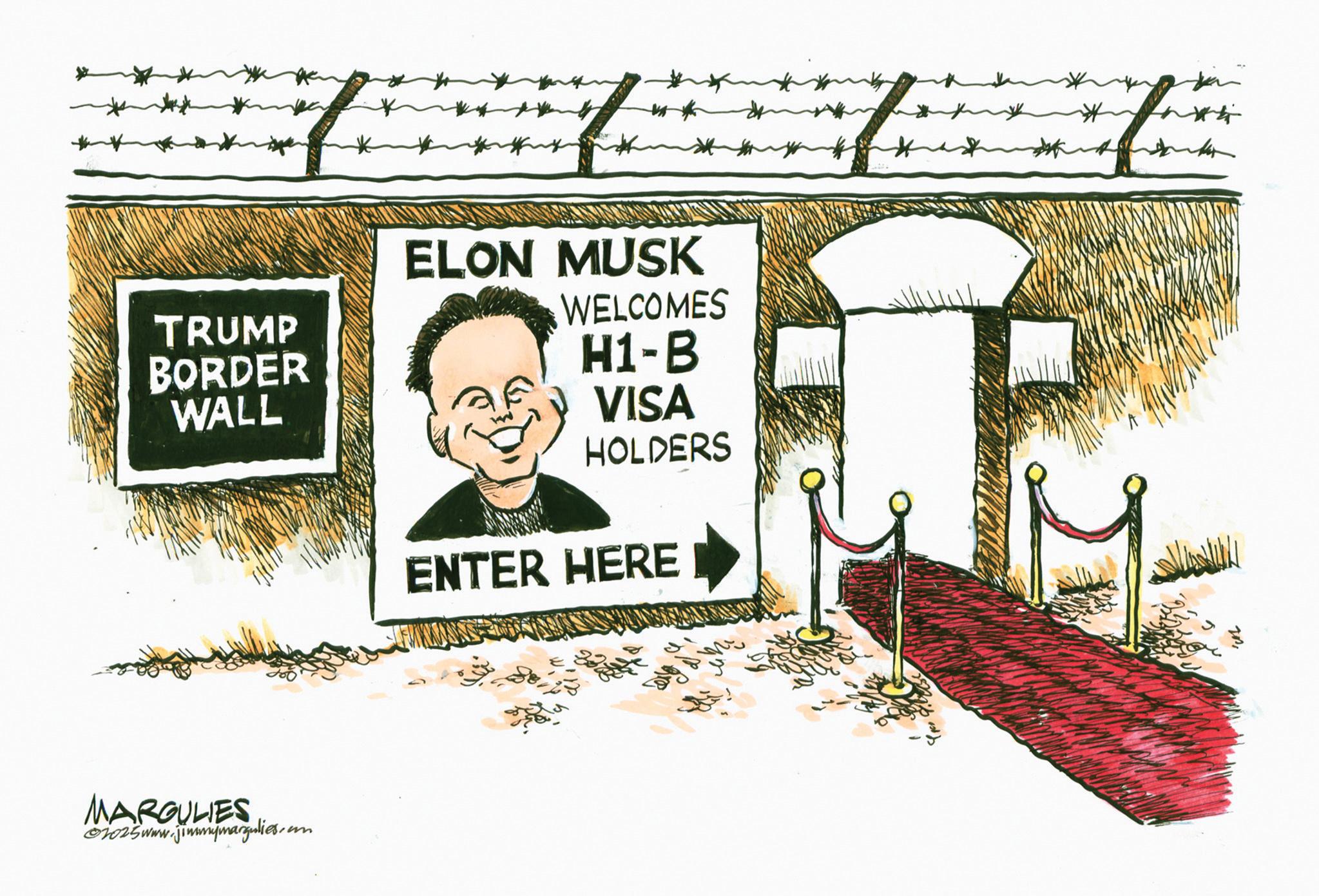 Animation OCR: TRUMP BORDER WALL MARGULIES 03025www.jimmymargulies.an ELON MUSK WELCOMES H1-B VISA HOLDERS ENTER HERE S TRUMP BORDER WALL MARGULIES 03025www.jimmymargulies.an ELON MUSK WELCOMES H1 - B VISA HOLDERS ENTER HERE S