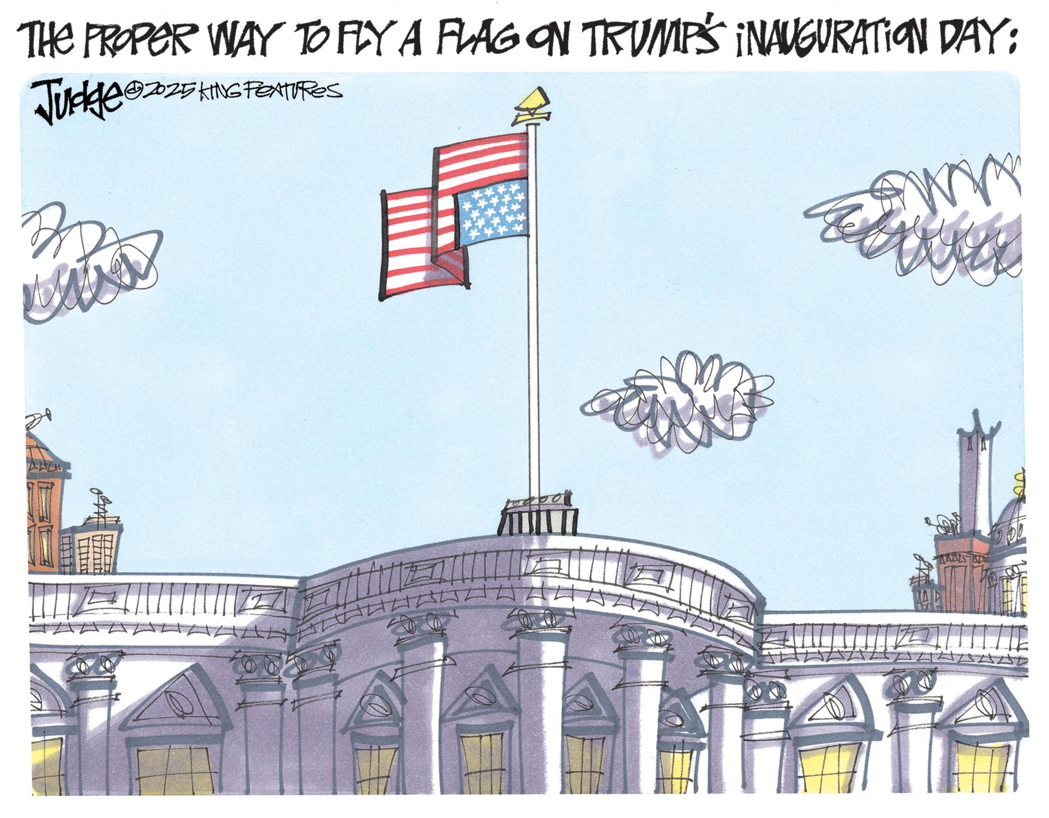 Flag Day OCR: THE PROPER WAY TO FLY A FLAG ON TRUMP' ¡NAUGURATION DAY: Judge 2025 KING FEATURES 2 ww ? THE PROPER WAY TO FLY A FLAG ON TRUMP ' ¡ NAUGURATION DAY : Judge 2025 KING FEATURES 2 ww ?