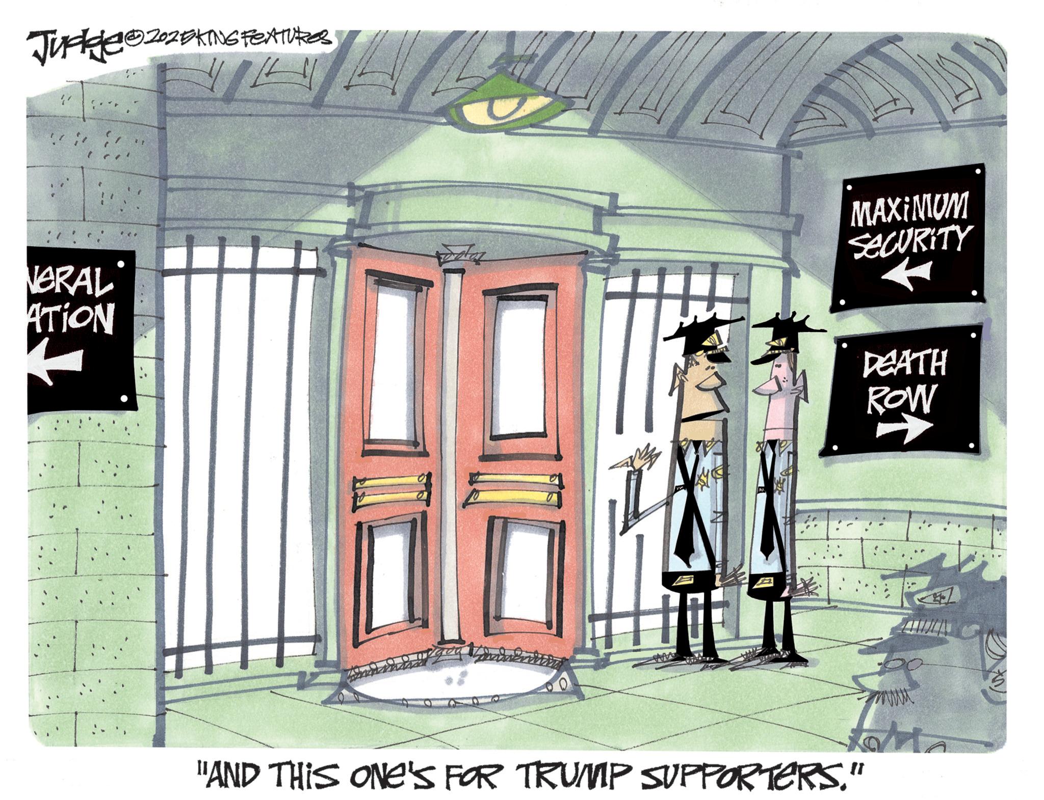 Fictional character OCR: Jucke©202EKING FEATURES NERAL ATION 1 MAXINIUM SECURITY DEATH ROW "AND THIS ONE'S FOR TRUMP SUPPORTERS." be Jucke © 202EKING FEATURES NERAL ATION 1 MAXINIUM SECURITY DEATH ROW " AND THIS ONE'S FOR TRUMP SUPPORTERS . " be