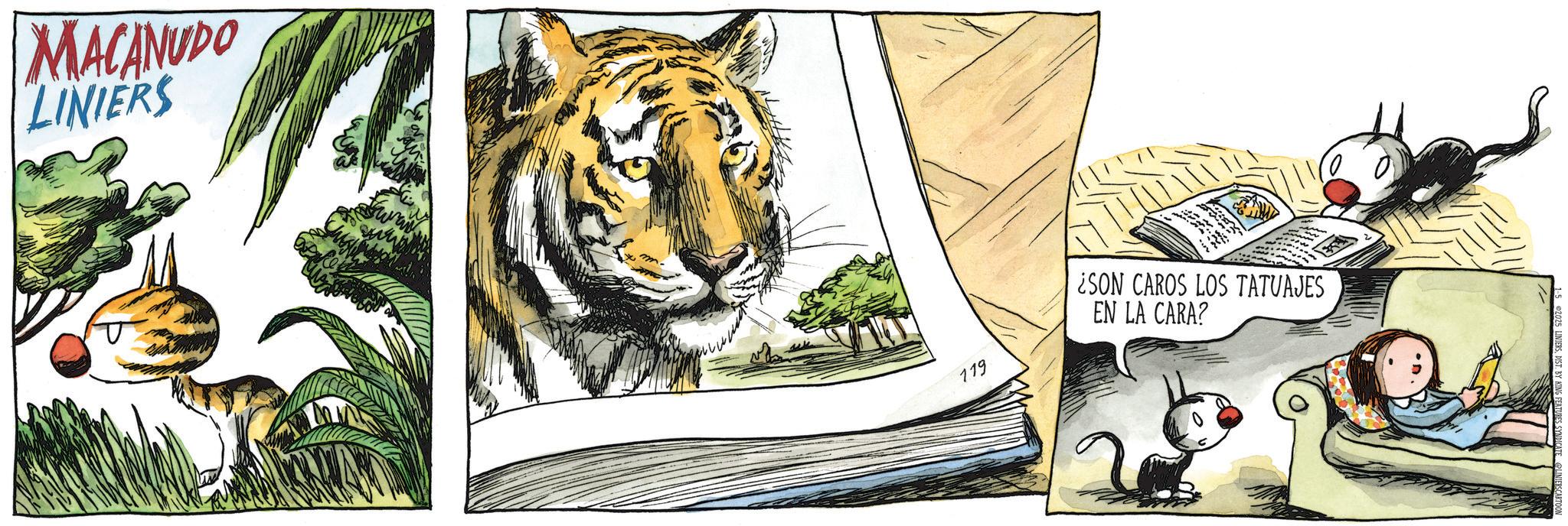 Animated cartoon OCR: MACANUDO LINIERS 119 ¿SON CAROS LOS TATUAJES EN LA CARA? MACANUDO LINIERS 119 ¿ SON CAROS LOS TATUAJES EN LA CARA ?