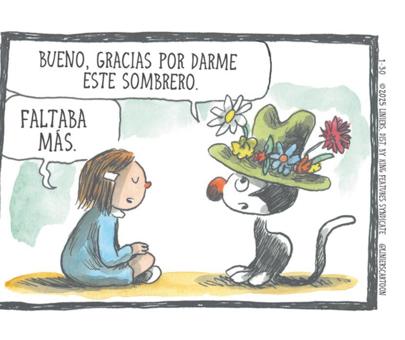 Fiction OCR: BUENOGRACIAS POR DARME ESTE SOMBRERO. FALTABA MÁS. 32 1-30 2025 LINIERSDIST. BY KING FEATURES SYNDICATE @LINIERSCARTOON BUENOGRACIAS POR DARME ESTE SOMBRERO . FALTABA MÁS . 32 1-30 2025 LINIERSDIST . BY KING FEATURES SYNDICATE @LINIERSCARTOON