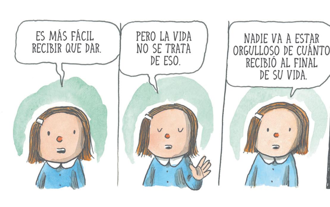 Animated cartoon OCR: ES MÁS FÁCIL RECIBIR QUE DAR. PERO LA VIDA NO SE TRATA DE ESO. NADIE VA A ESTAR ORGULLOSO DE CUÁNTO RECIBIÓ AL FINAL DE SU VIDA. ES MÁS FÁCIL RECIBIR QUE DAR . PERO LA VIDA NO SE TRATA DE ESO . NADIE VA A ESTAR ORGULLOSO DE CUÁNTO RECIBIÓ AL FINAL DE SU VIDA .