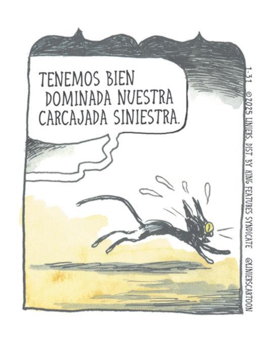 Palm trees OCR: TENEMOS BIEN DOMINADA NUESTRA CARCAJADA SINIESTRA 1-31 2025 LINIERSDIST. BY KING FEATURES SYNDICATE @LINIERSCARTOON TENEMOS BIEN DOMINADA NUESTRA CARCAJADA SINIESTRA 1-31 2025 LINIERSDIST . BY KING FEATURES SYNDICATE @LINIERSCARTOON