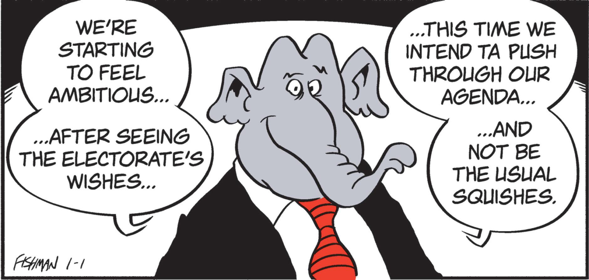 Animation OCR: WE'RE STARTING TO FEEL AMBITIOUS... ...AFTER SEEING THE ELECTORATE'S WISHES... ...THIS TIME WE INTEND TA PUSH THROUGH OUR AGENDA... ...AND NOT BE THE USUAL SQUISHES. FISHMAN 1-1 WE'RE STARTING TO FEEL AMBITIOUS ... ... AFTER SEEING THE ELECTORATE'S WISHES ... ... THIS TIME WE INTEND TA PUSH THROUGH OUR AGENDA ... ... AND NOT BE THE USUAL SQUISHES . FISHMAN 1-1