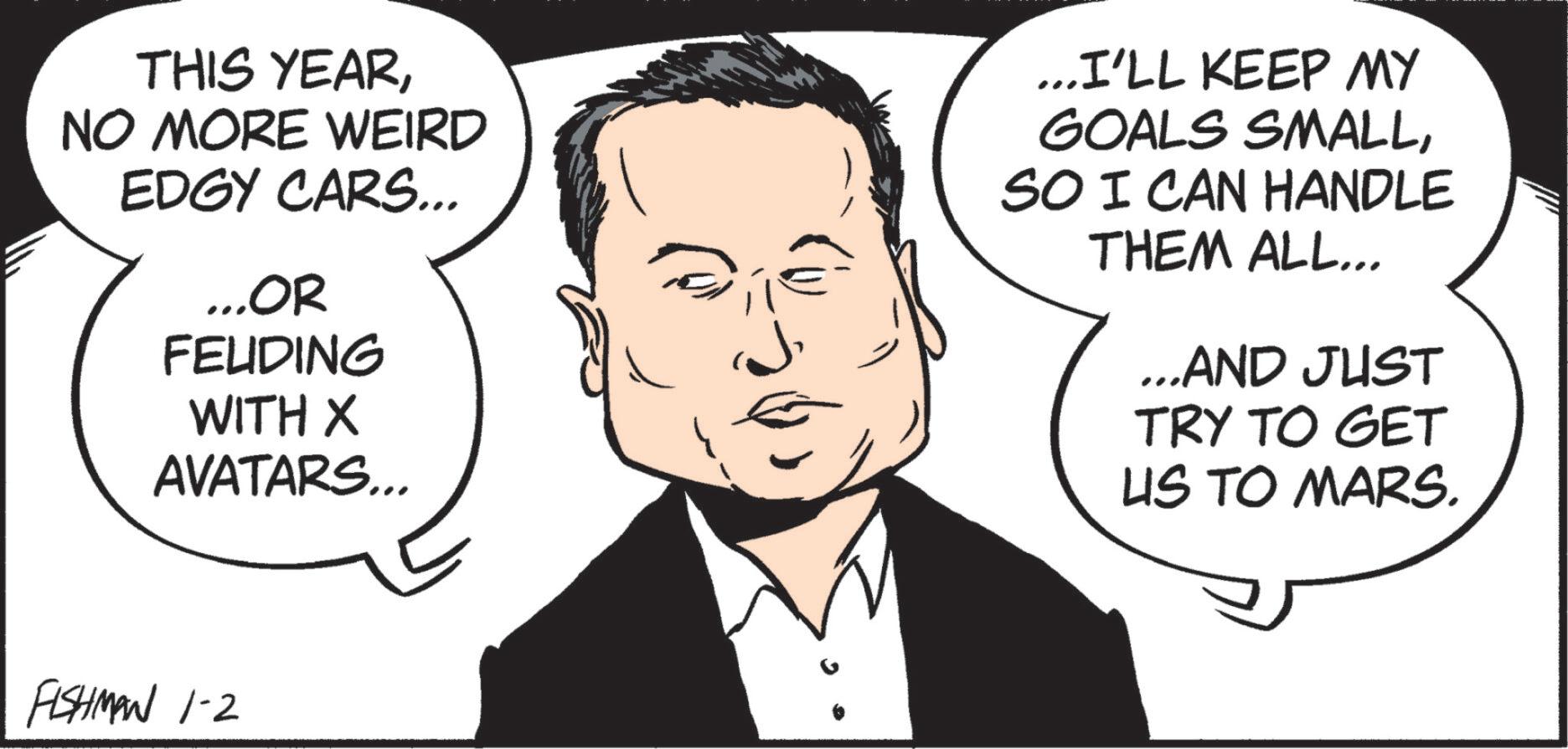 Businessperson OCR: THIS YEARNO MORE WEIRD EDGY CARS... ...OR FELIDING WITH X AVATARS... ...I'LL KEEP MY GOALS SMALLSO I CAN HANDLE THEM ALL... ...AND JUST TRY TO GET US TO MARS. FISHMAN 1-2 THIS YEARNO MORE WEIRD EDGY CARS ... ... OR FELIDING WITH X AVATARS ... ... I'LL KEEP MY GOALS SMALLSO I CAN HANDLE THEM ALL ... ... AND JUST TRY TO GET US TO MARS . FISHMAN 1-2