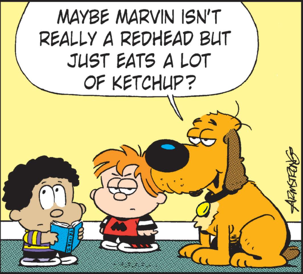 Fictional character OCR: MAYBE MARVIN ISN'T REALLY A REDHEAD BUT JUST EATS A LOT OF KETCHUP? guzusWZE MAYBE MARVIN ISN'T REALLY A REDHEAD BUT JUST EATS A LOT OF KETCHUP ? guzusWZE