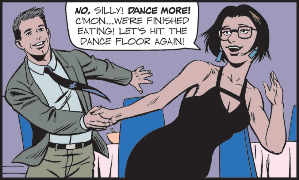 Animated cartoon OCR: NOSILLY! DANCE MORE! C'MON...WE'RE FINISHED EATING! LET'S HIT THE DANCE FLOOR AGAIN! NOSILLY ! DANCE MORE ! C'MON ... WE'RE FINISHED EATING ! LET'S HIT THE DANCE FLOOR AGAIN !