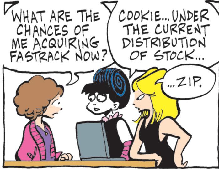 Comics OCR: WHAT ARE THE Y COOKIE... UNDER CHANCES OF ME ACQUIRING FASTRACK NOW? THE CURRENT DISTRIBUTION OF STOCK... ...ZIP. WHAT ARE THE Y COOKIE ... UNDER CHANCES OF ME ACQUIRING FASTRACK NOW ? THE CURRENT DISTRIBUTION OF STOCK ... ... ZIP .