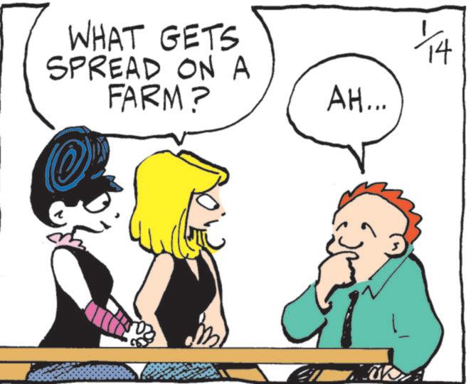 Comic book OCR: WHAT GETS SPREAD ON A FARM? AH... 1/14 WHAT GETS SPREAD ON A FARM ? AH ... 1/14