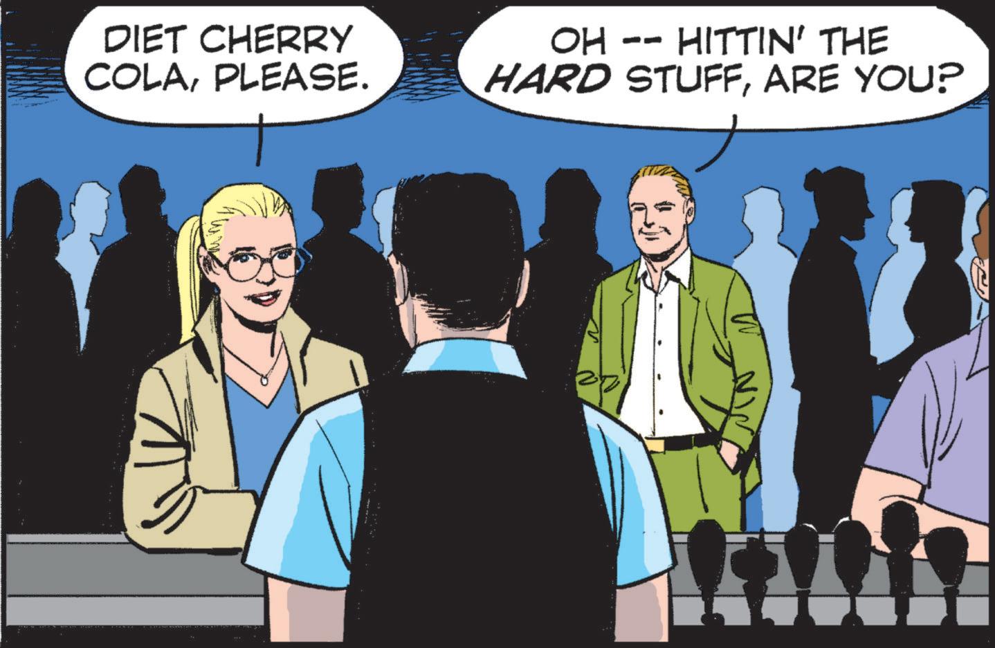 Photo caption OCR: DIET CHERRY COLAPLEASE. OH - -- HITTIN' THE HARD STUFFARE YOU? DIET CHERRY COLAPLEASE . OH - -- HITTIN ' THE HARD STUFFARE YOU ?