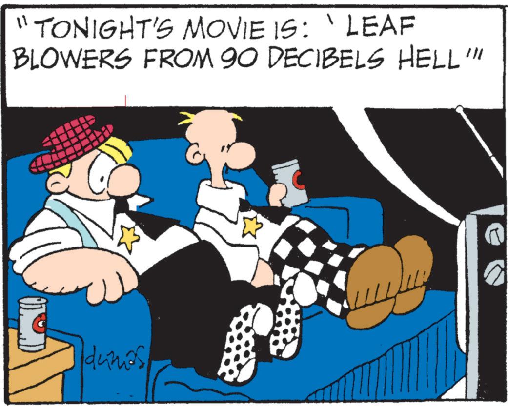 Graphics OCR: TONIGHT'S MOVIE IS: 'LEAF BLOWERS FROM 90 DECIBELS HELL"" dumps TONIGHT'S MOVIE IS : ' LEAF BLOWERS FROM 90 DECIBELS HELL " " dumps