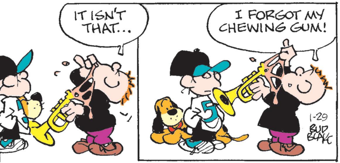 Animated cartoon OCR: IT ISN'T THAT... I FORGOT MY CHEWING GUM! ?? EDA 1-29 BUD BLAKE IT ISN'T THAT ... I FORGOT MY CHEWING GUM ! ?? EDA 1-29 BUD BLAKE