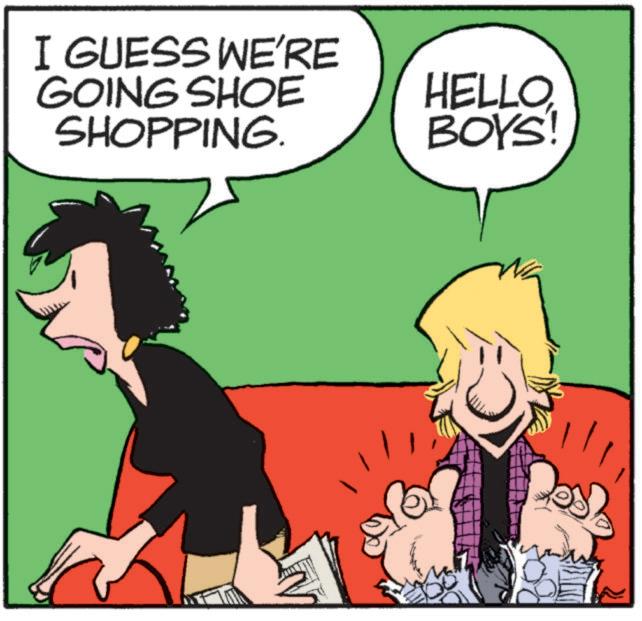 Fictional character OCR: I GUESS WE'RE GOING SHOE SHOPPING. HELLOBOYS! I GUESS WE'RE GOING SHOE SHOPPING . HELLOBOYS !