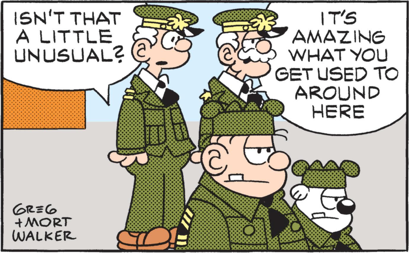 Pleased OCR: ISN'T THAT A LITTLE UNUSUAL? GR=6 + MORT WALKER IT'S AMAZING WHAT YOU GET USED TO AROUND HERE ISN'T THAT A LITTLE UNUSUAL ? GR = 6 + MORT WALKER IT'S AMAZING WHAT YOU GET USED TO AROUND HERE