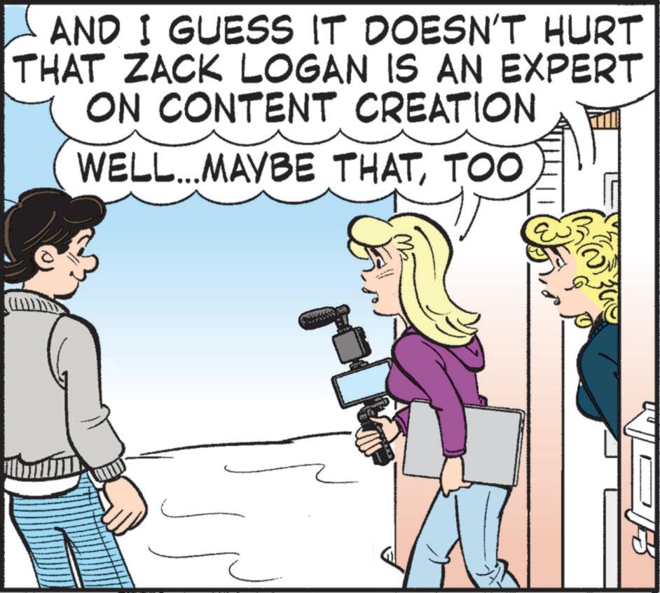 Animated cartoon OCR: AND I GUESS IT DOESN'T HURT THAT ZACK LOGAN IS AN EXPERT ON CONTENT CREATION WELL...MAYBE THATTOO ME AND I GUESS IT DOESN'T HURT THAT ZACK LOGAN IS AN EXPERT ON CONTENT CREATION WELL ... MAYBE THATTOO ME
