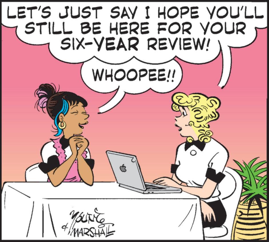 Animated cartoon OCR: LET'S JUST SAY I HOPE YOU'LL STILL BE HERE FOR YOUR SIX-YEAR REVIEW! WHOOPEE!! YOUN'ES MARSHAL D LET'S JUST SAY I HOPE YOU'LL STILL BE HERE FOR YOUR SIX - YEAR REVIEW ! WHOOPEE !! YOUN'ES MARSHAL D