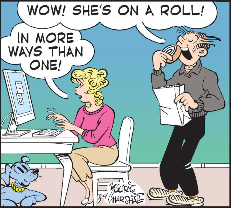 Animated cartoon OCR: WOW! SHE'S ON A ROLL! IN MORE WAYS THAN ONE! YOUNG MARSHAL WOW ! SHE'S ON A ROLL ! IN MORE WAYS THAN ONE ! YOUNG MARSHAL