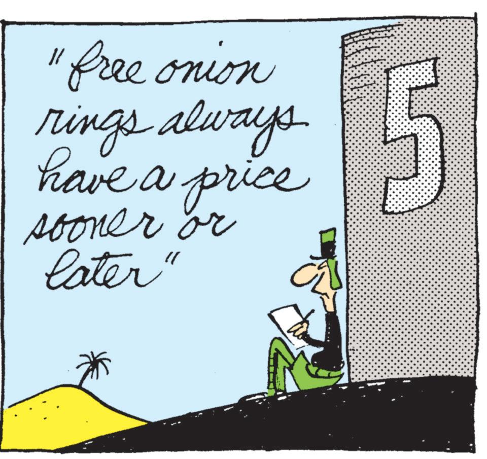 Graphics OCR: "1 free onion rings always have a price sooner or later" 5 " 1 free onion rings always have a price sooner or later " 5