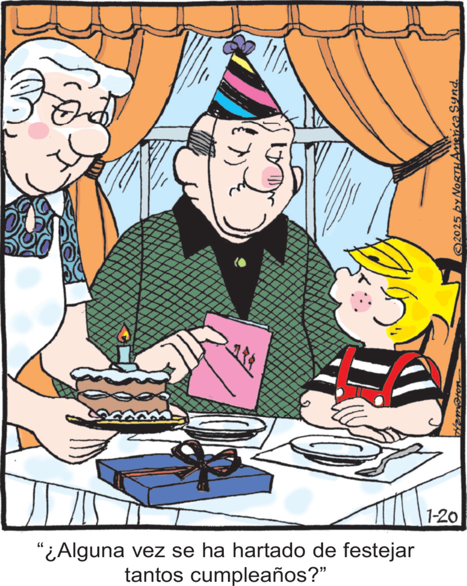 Animation OCR: "¿Alguna vez se ha hartado de festejar tantos cumpleaños?" 1-20 Hemoron ©2025 by NORTH America Synd. " ¿ Alguna vez se ha hartado de festejar tantos cumpleaños ? " 1-20 Hemoron © 2025 by NORTH America Synd .