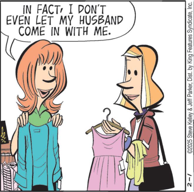 Animated cartoon OCR: IN FACTI DON'T EVEN LET MY HUSBAND COME IN WITH ME. le ? ©2025 Steve Kelley & Jeff ParkerInc. 1-2 N IN FACTI DON'T EVEN LET MY HUSBAND COME IN WITH ME . le ? © 2025 Steve Kelley & Jeff ParkerDist . by King Features SyndicateInc. 1-2 N