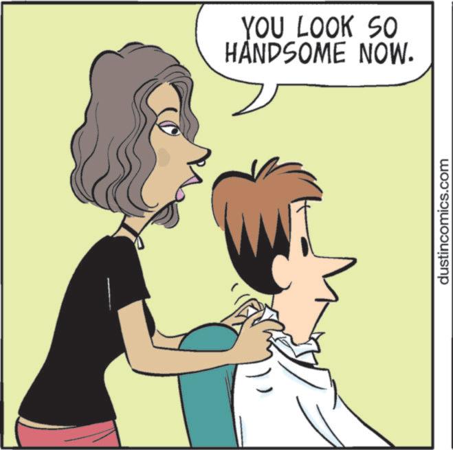 Graphics OCR: YOU LOOK SO HANDSOME NOW. dustincomics.com YOU LOOK SO HANDSOME NOW . dustincomics.com
