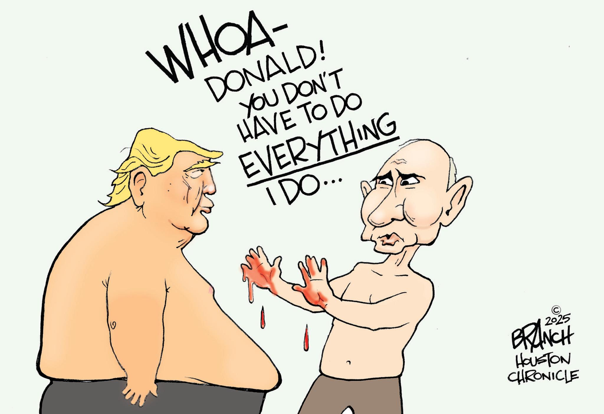 Animated cartoon OCR: WHOA DONALD! YOU DON'T HAVE TO DO EVERYTHING IDO... 2025 BRANCH HOUSTON CHRONICLE WHOA DONALD ! YOU DON'T HAVE TO DO EVERYTHING IDO ... 2025 BRANCH HOUSTON CHRONICLE