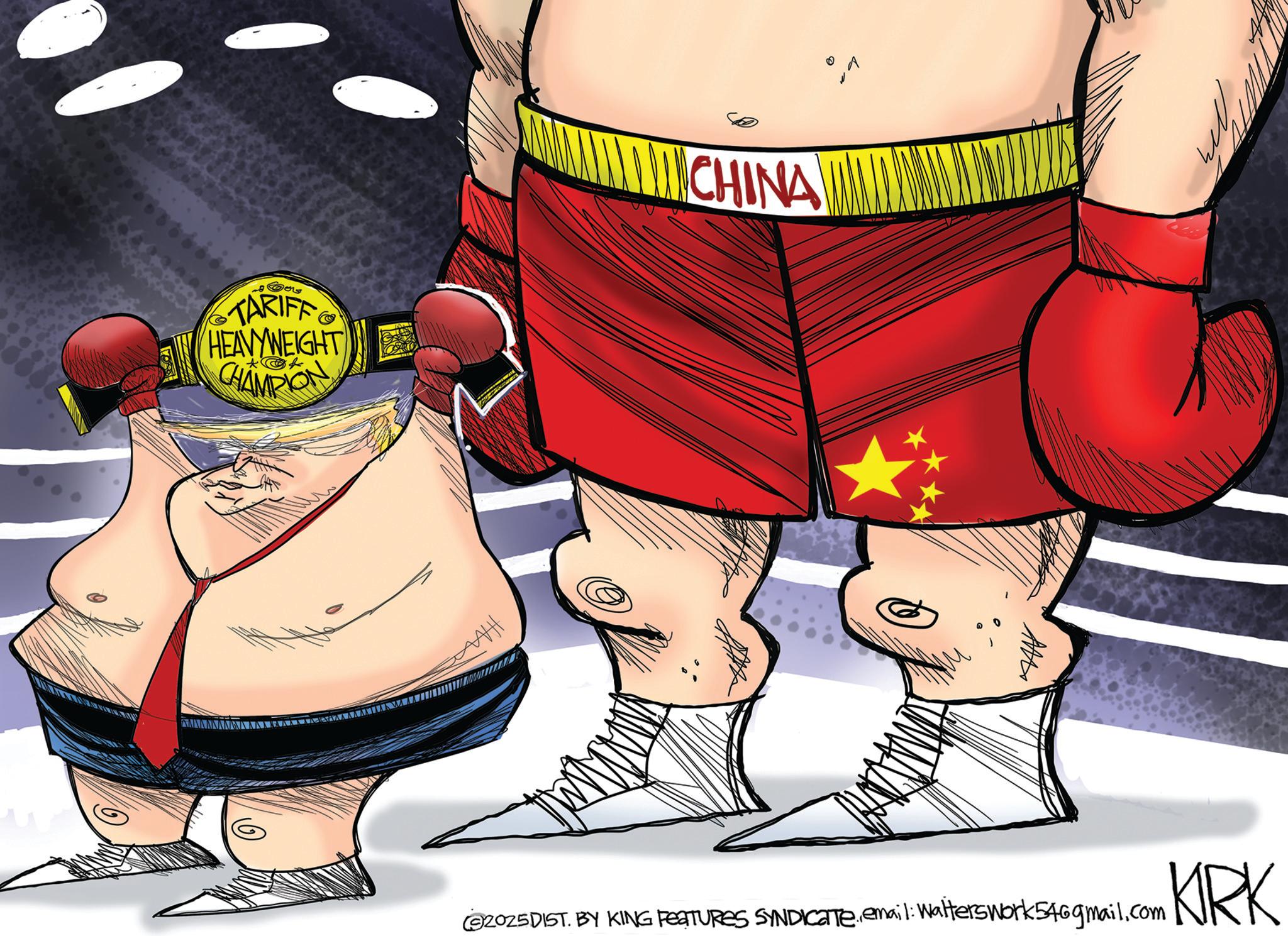 Fiction OCR: TARIFF HEAVYWEIGHT CHAMPION AMANANMIA NAK KAZAKAACHOFIAA KAMATKAK WAAA WHI CHINA 2025DIST. BY KING FEATURES SYNDICATE email: Walterswork 546gmail.com KIRK TARIFF HEAVYWEIGHT CHAMPION AMANANMIA NAK KAZAKAACHOFIAA KAMATKAK WAAA WHI CHINA 2025DIST . BY KING FEATURES SYNDICATE email : Walterswork 546gmail.com KIRK