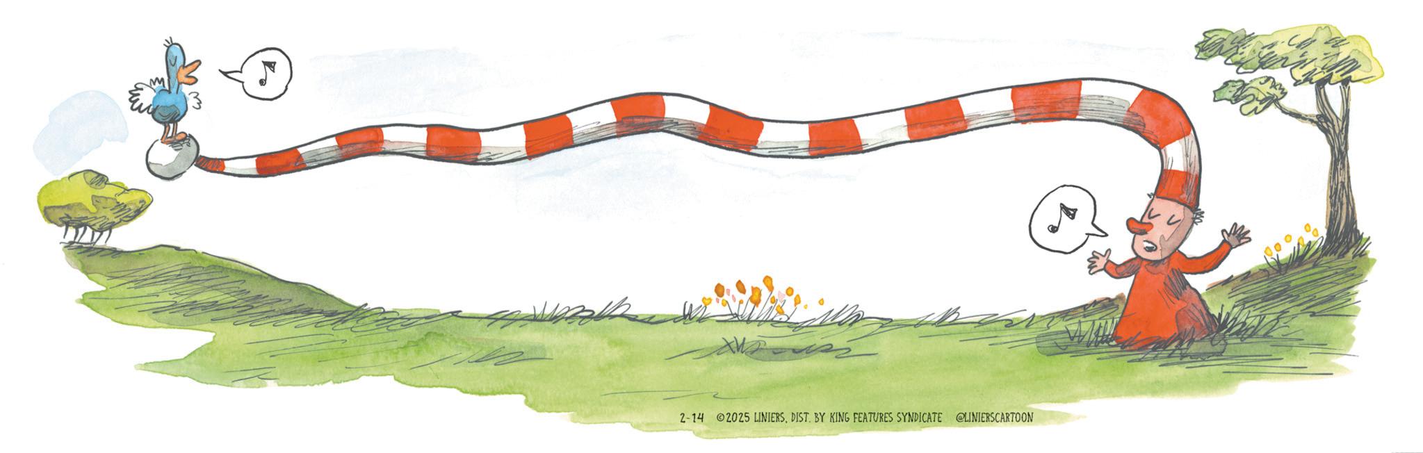 Animated cartoon OCR: M 2-14 2025 LINIERSDIST. BY KING FEATURES SYNDICATE @LINIERS CARTOON M 2-14 2025 LINIERSDIST . BY KING FEATURES SYNDICATE @LINIERS CARTOON