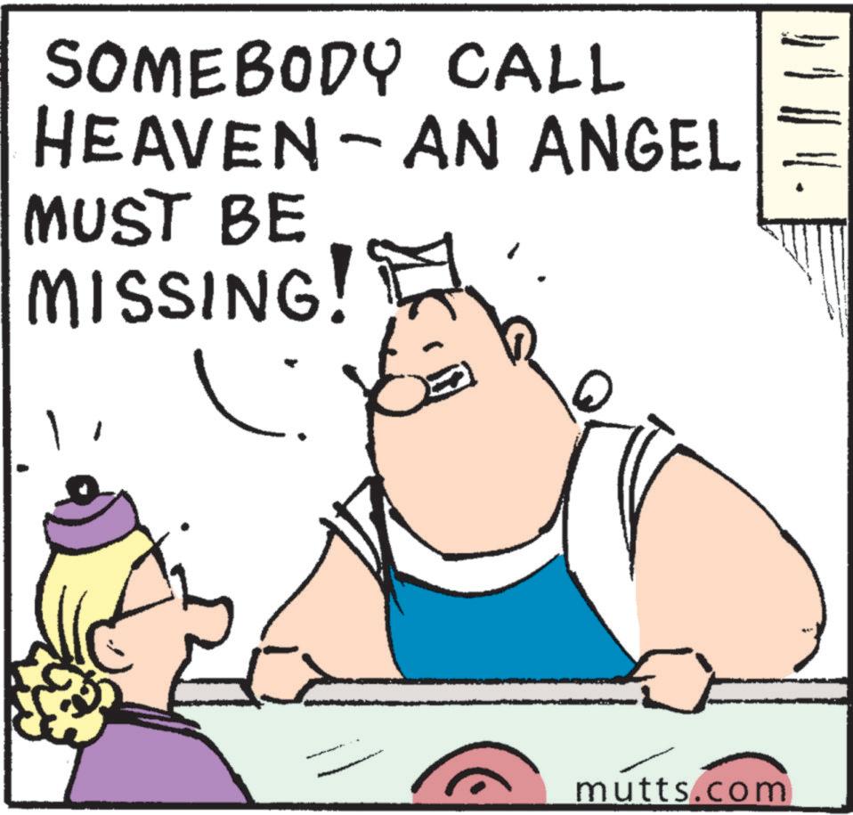 Photo caption OCR: SOMEBODY CALL HEAVEN - AN ANGEL MUST BE MISSING! ? mutts.com SOMEBODY CALL HEAVEN - AN ANGEL MUST BE MISSING ! ? mutts.com