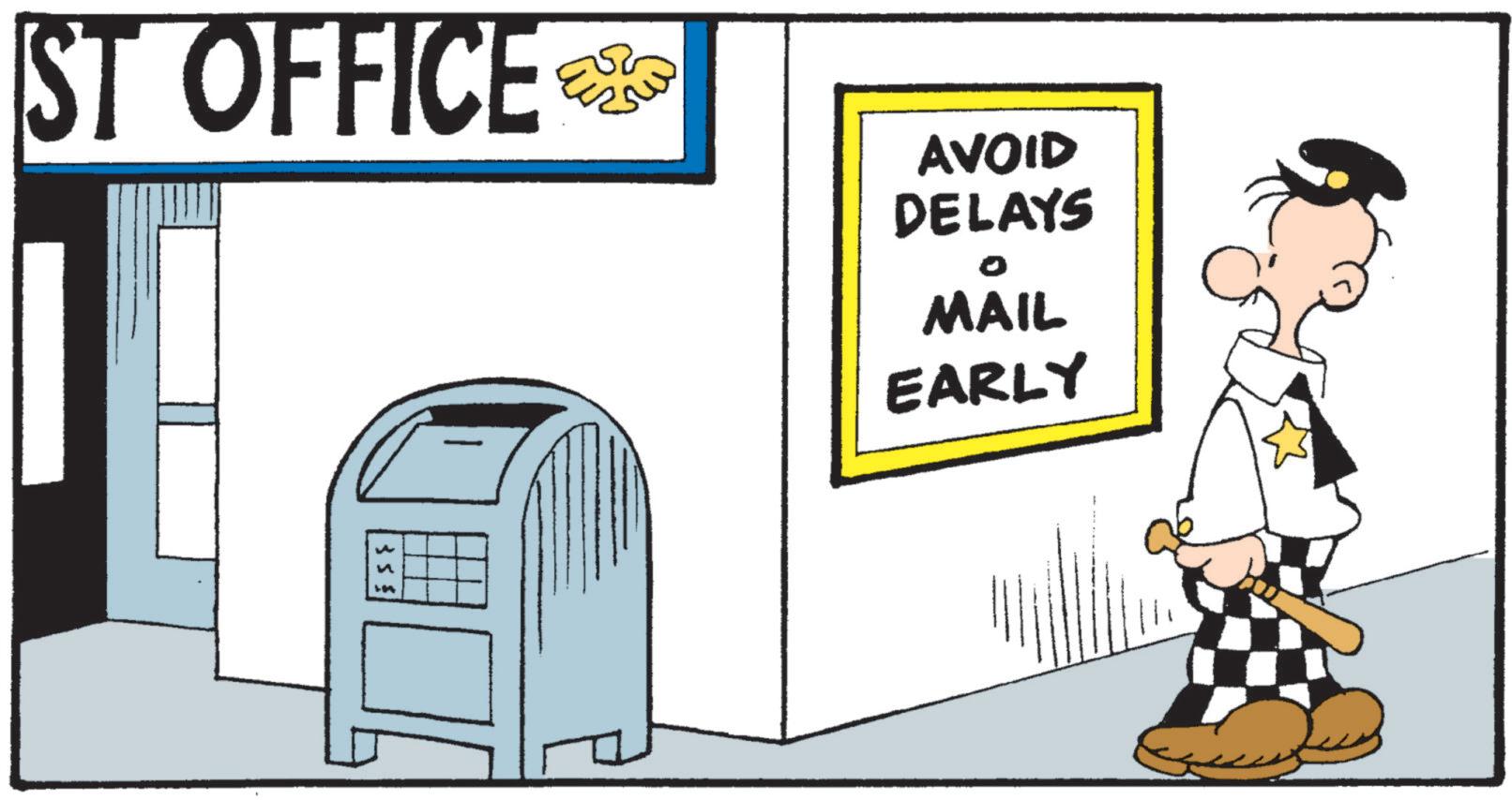 Animated cartoon OCR: ST OFFICE AVOID DELAYS MAIL EARLY ? In ST OFFICE AVOID DELAYS MAIL EARLY ? In