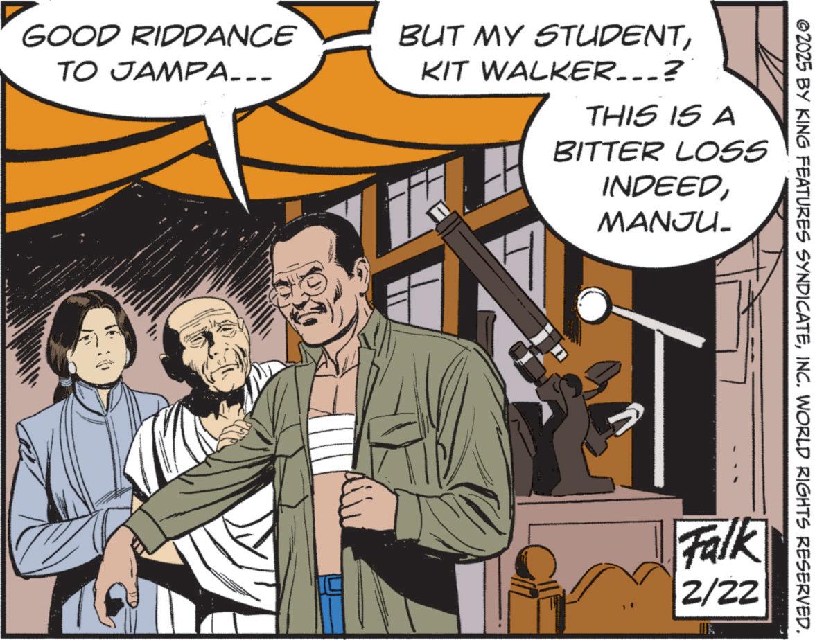 Animated cartoon OCR: GOOD RIDDANCE TO JAMPA... BUT MY STUDENTKIT WALKER...? THIS IS A BITTER LOSS INDEEDMANJU ©2025 BY KING FEATURES SYNDICATEINC. WORLD RIGHTS RESERVED. Falk 2/22 GOOD RIDDANCE TO JAMPA ... BUT MY STUDENTKIT WALKER ... ? THIS IS A BITTER LOSS INDEEDMANJU © 2025 BY KING FEATURES SYNDICATEINC . WORLD RIGHTS RESERVED . Falk 2/22