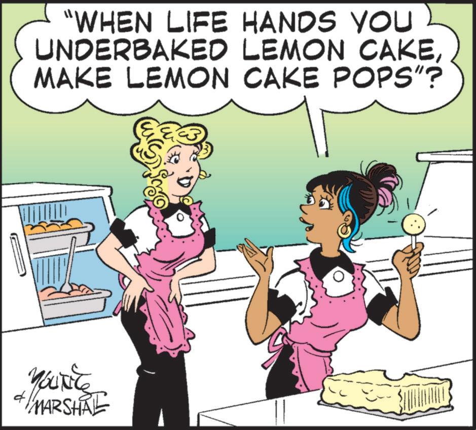 Animated cartoon OCR: d "WHEN LIFE HANDS YOU UNDERBAKED LEMON CAKEMAKE LEMON CAKE POPS"? Youxite MARSHAL d " WHEN LIFE HANDS YOU UNDERBAKED LEMON CAKEMAKE LEMON CAKE POPS " ? Youxite MARSHAL