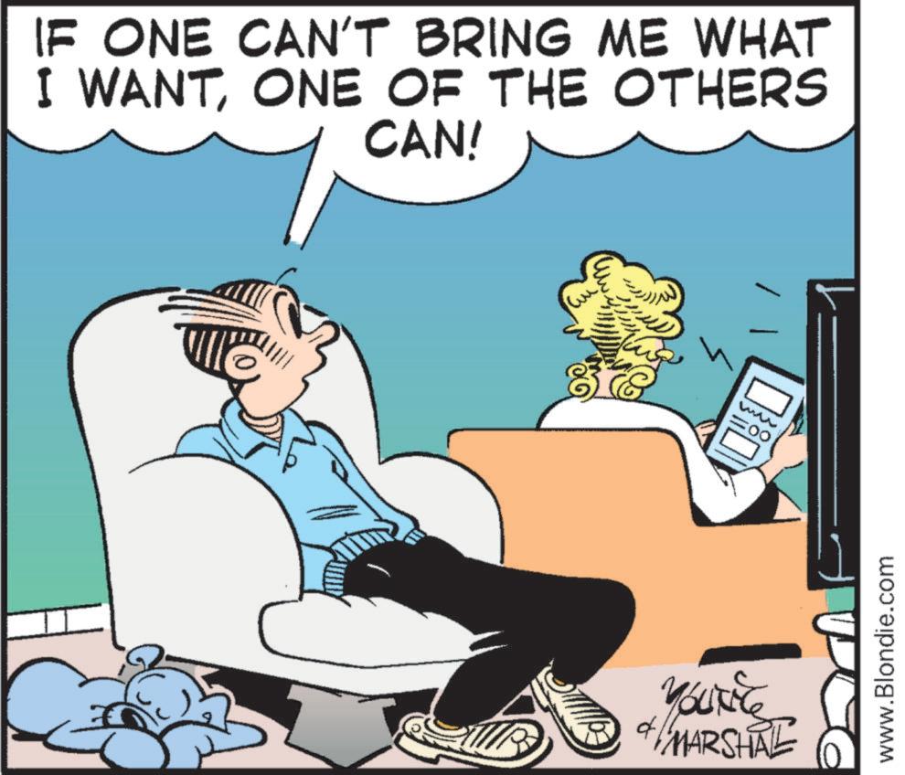 Photo caption OCR: IF ONE CAN'T BRING ME WHAT I WANTONE OF THE OTHERS CAN! ?? Youkite & MARSHAL www.Blondie.com IF ONE CAN'T BRING ME WHAT I WANTONE OF THE OTHERS CAN ! ? ? Youkite & MARSHAL www.Blondie.com